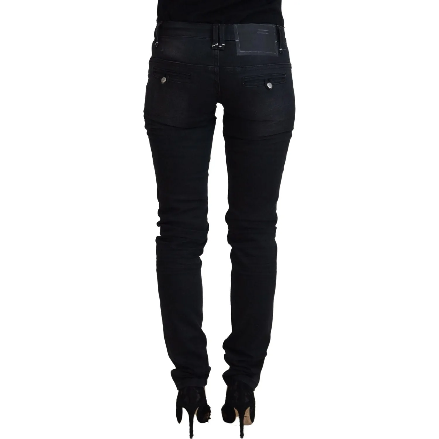 Acht Sleek Black Washed Low Waist Skinny Jeans