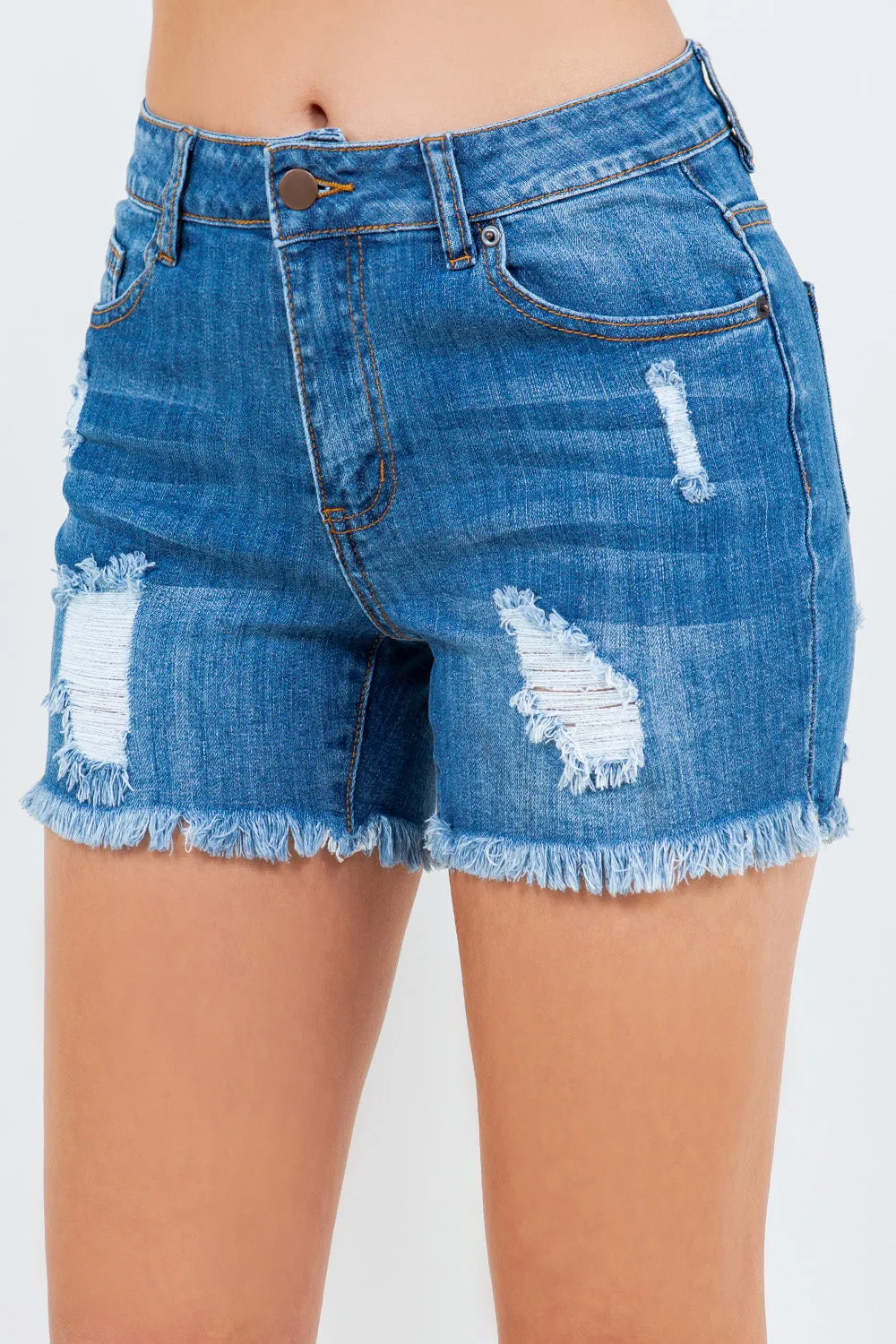 American Bazi High Waist Distressed Frayed Denim Shorts - Trendy Summer Essential for Women