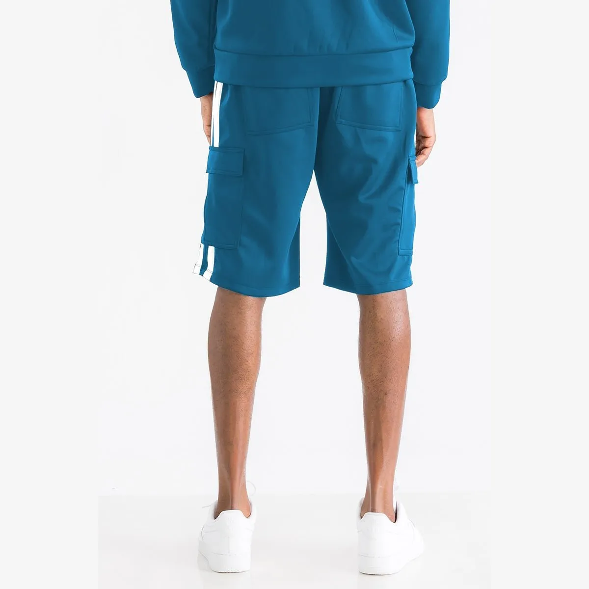 Aqua & White Cargo Pocket Track Shorts