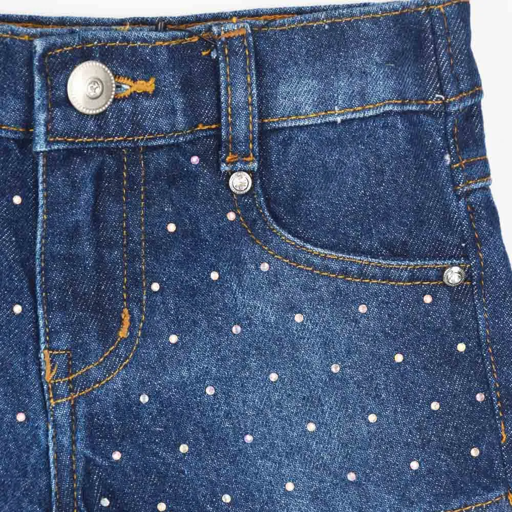 Blue Front Embellished Denim Shorts