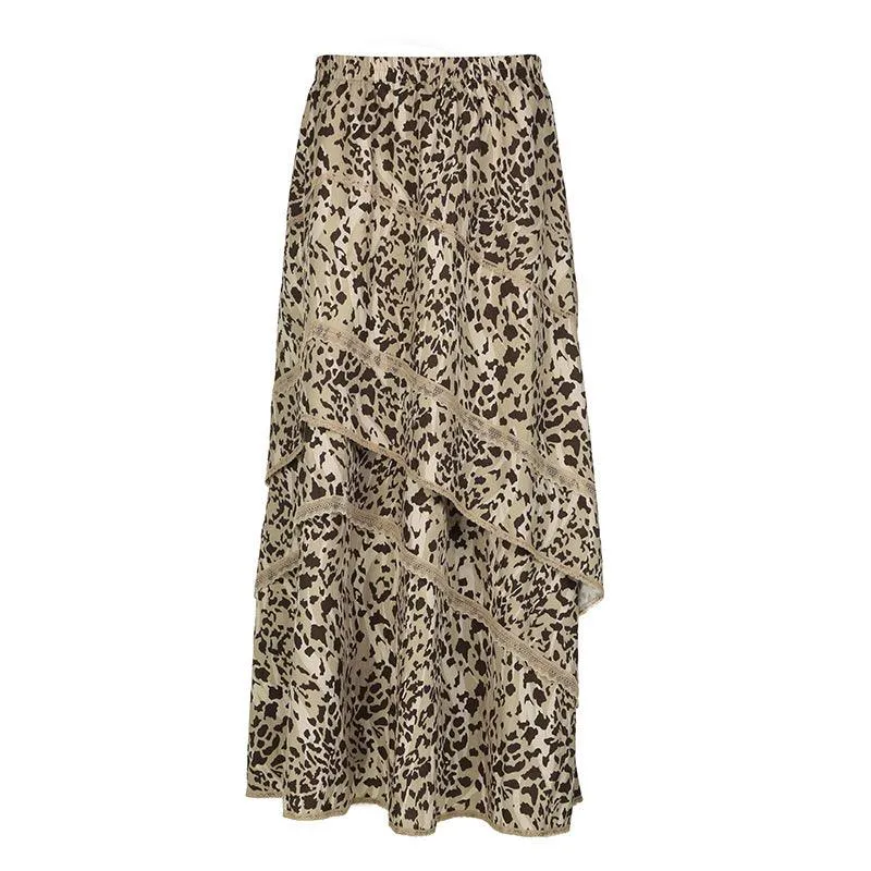 Boho Ruffled Leopard Print Maxi Skirt