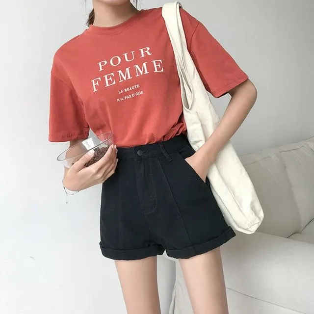 Casual Sashes High Waist Loose Denim Short