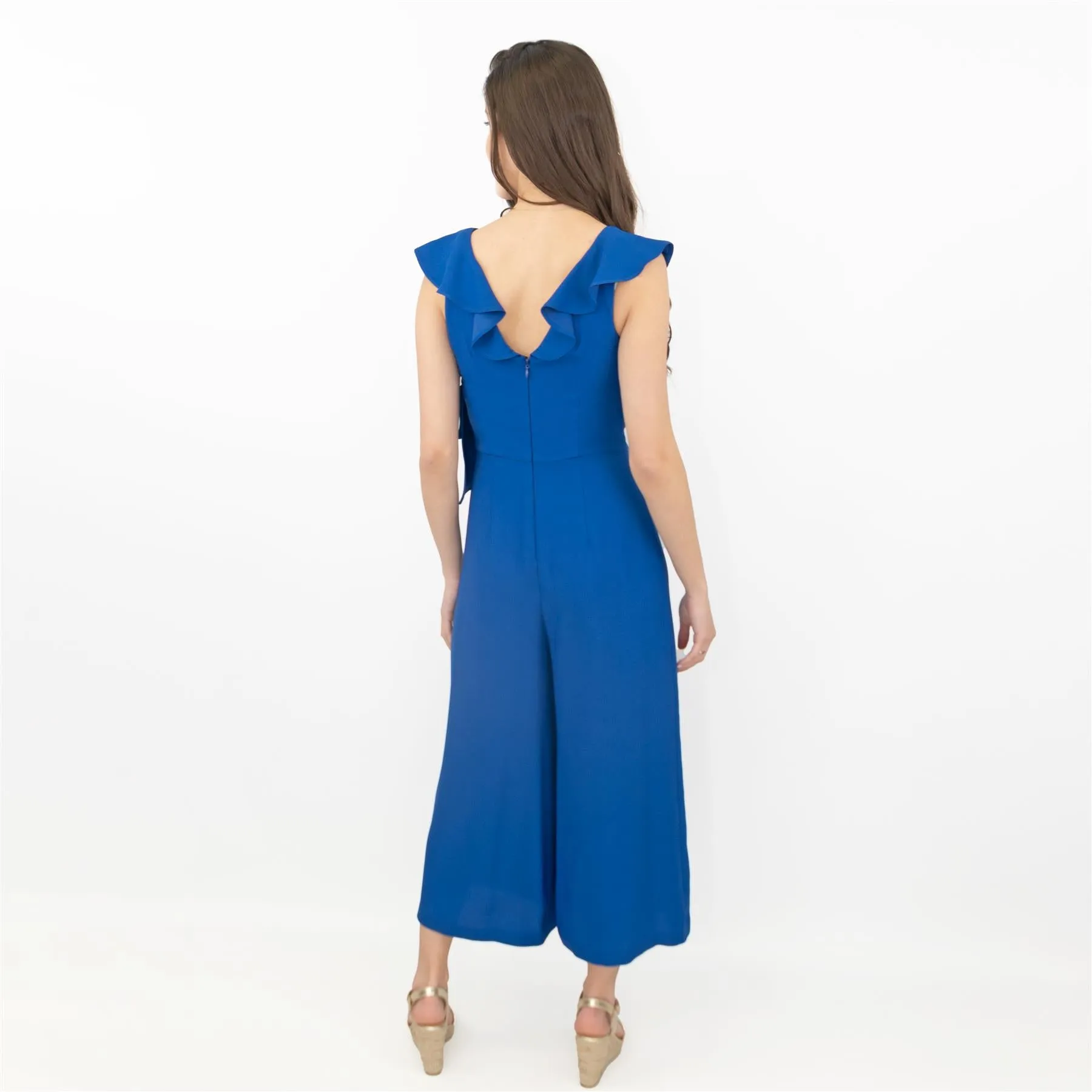 Coast Jojo Ruffle Cobalt Blue Sleeveless V-Neck Jumpsuit