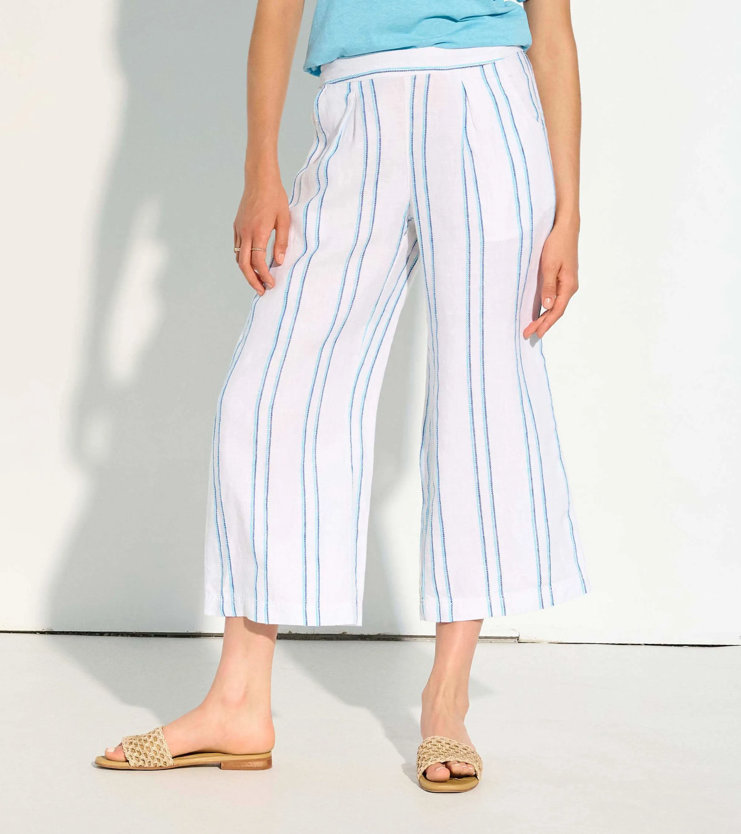 Cropped Wide Leg Pants - Sunny Stripes