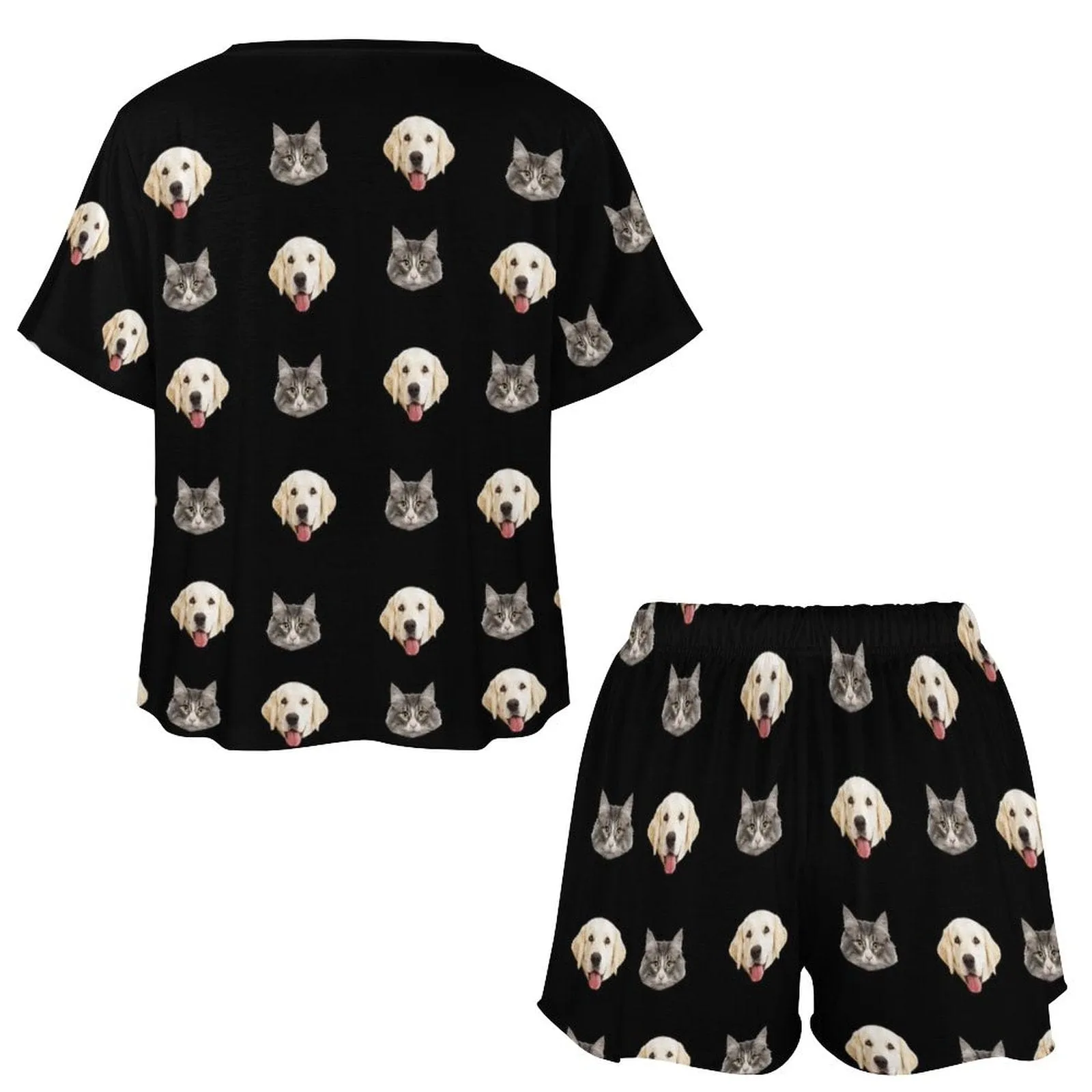 Custom Face Cute Pet Pajama Set Women's Short Sleeve Top and Shorts Loungewear Athletic Tracksuits