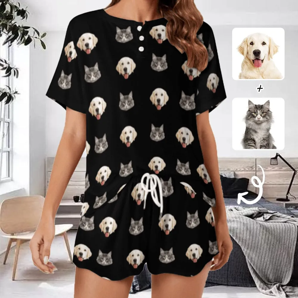 Custom Face Cute Pet Pajama Set Women's Short Sleeve Top and Shorts Loungewear Athletic Tracksuits