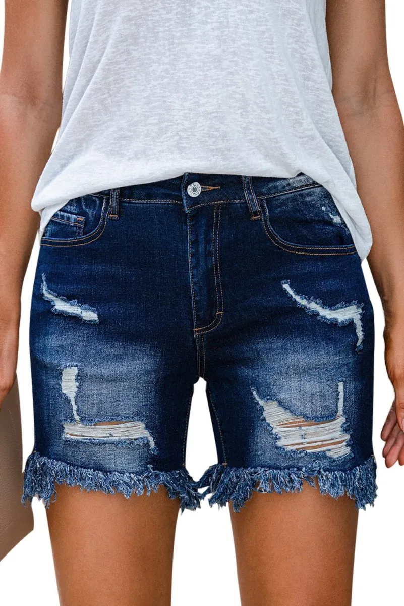 Dark Denim Distressed Skinny Shorts