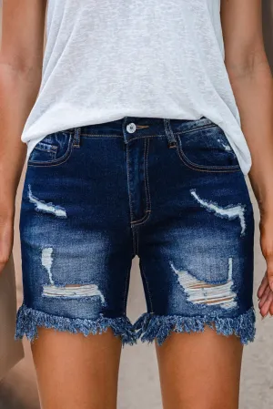 Dark Denim Distressed Skinny Shorts