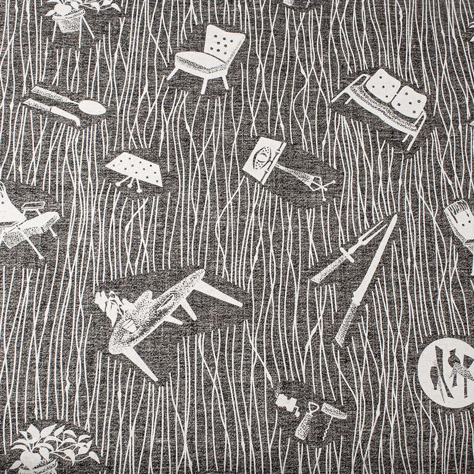 Dark Grey Furniture Printed Medium Weight Linen