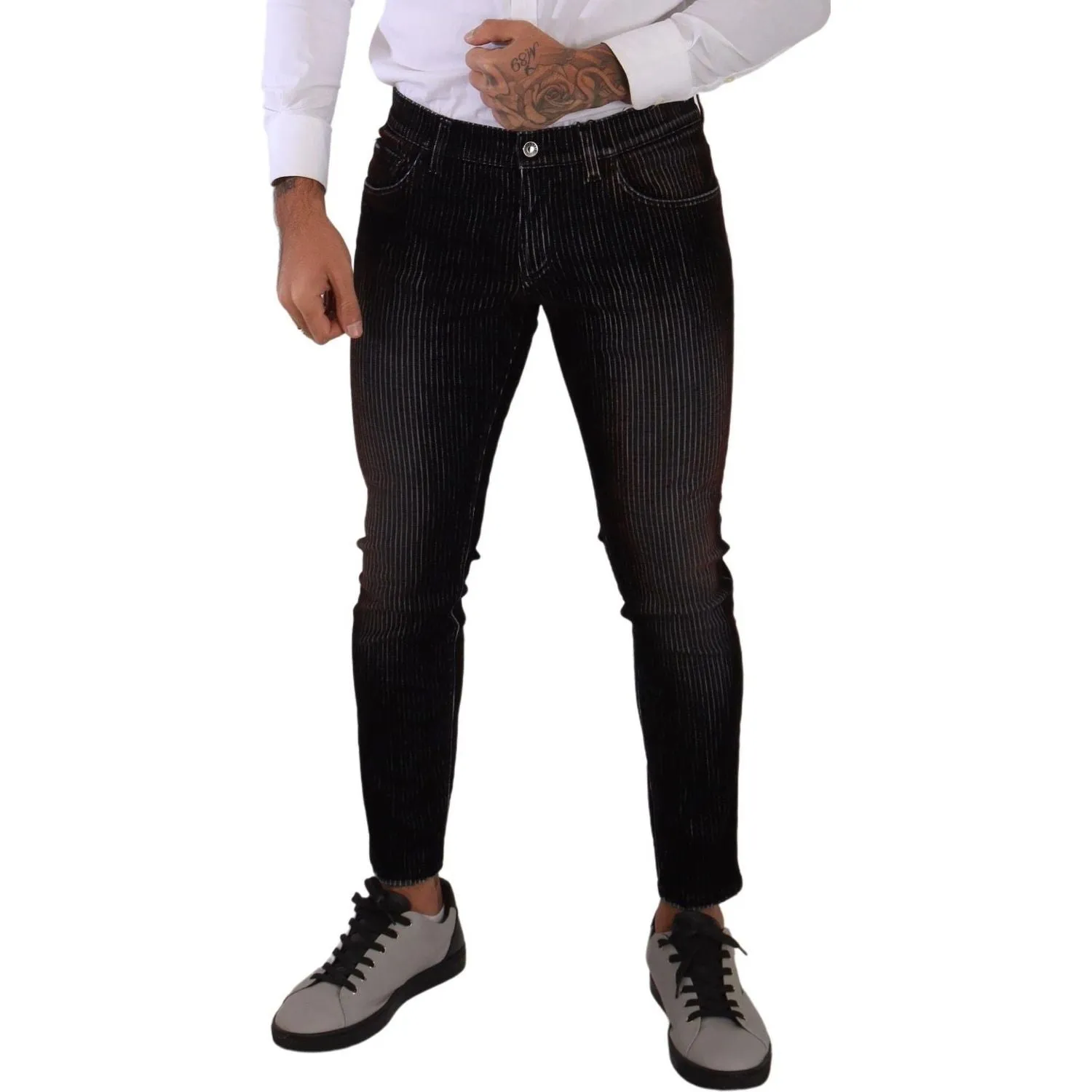 Dolce & Gabbana Sleek Striped Black Slim Fit Denim