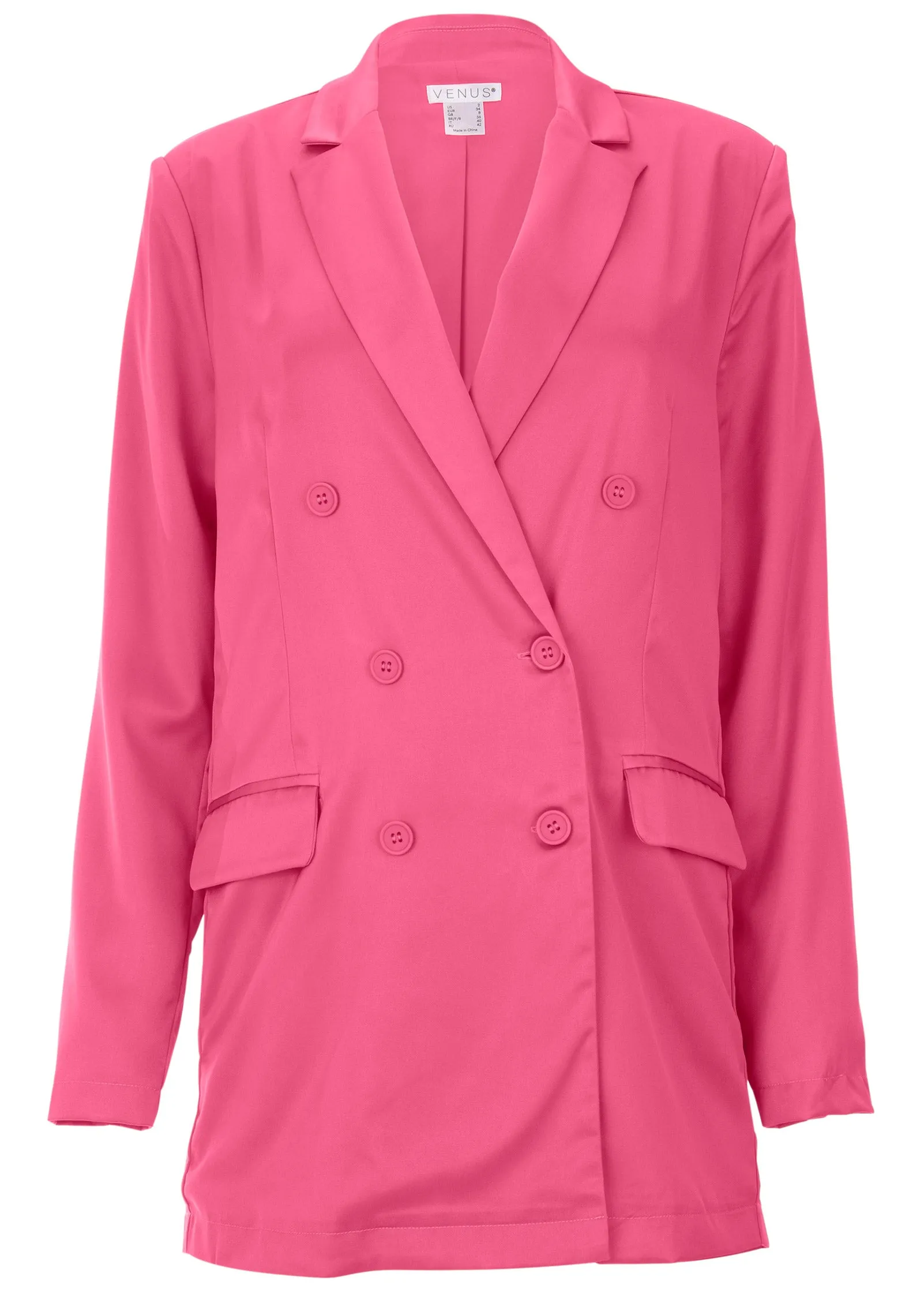 Double Breasted Blazer - Hot Pink