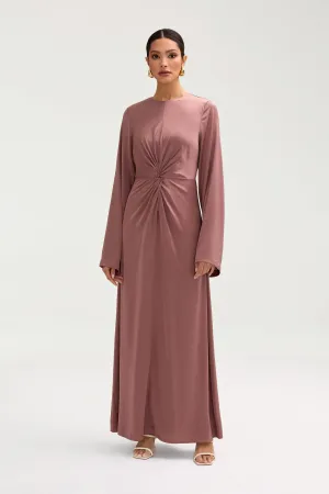 Duha Satin Twist Front Maxi Dress - Dusky Mauve