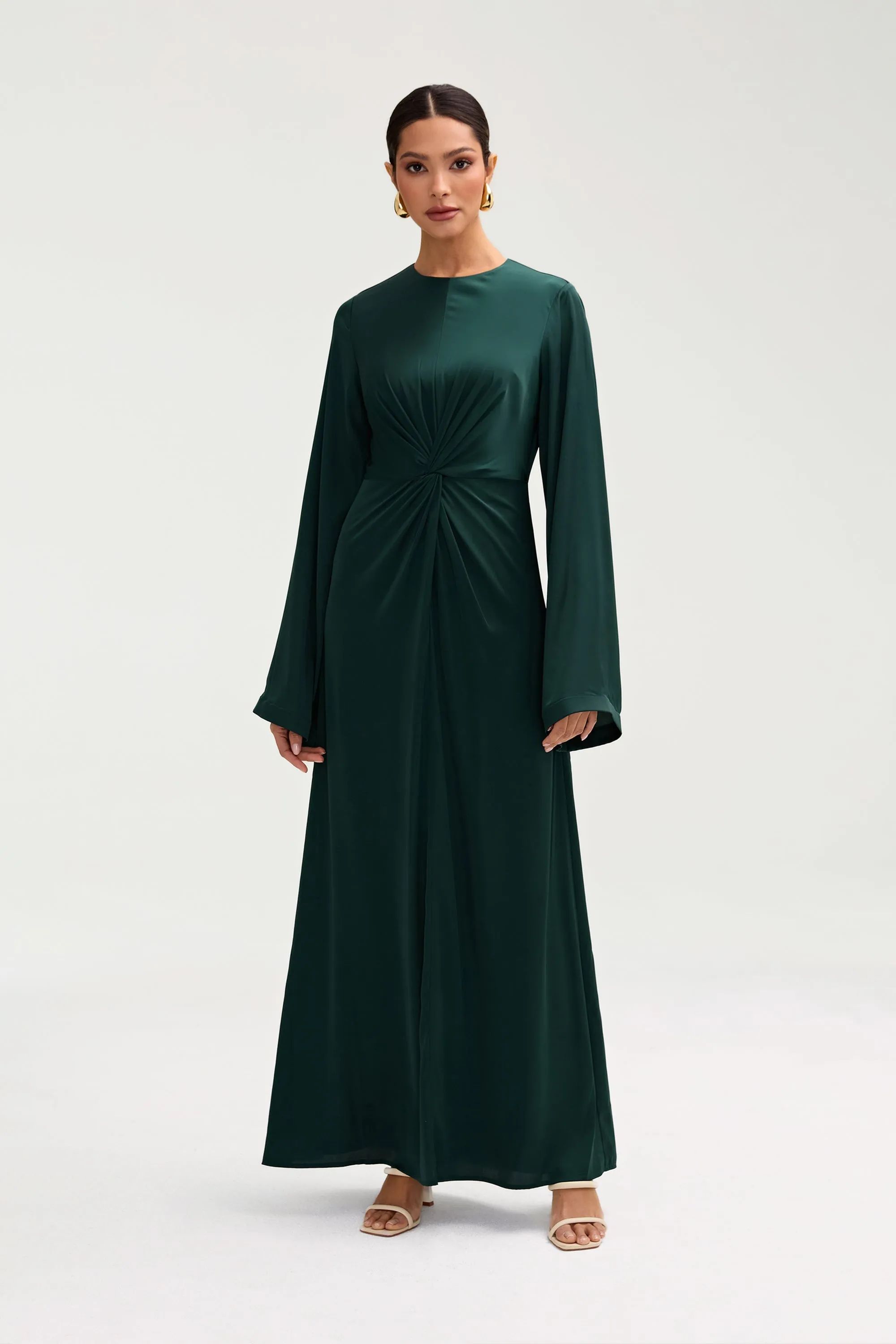 Duha Satin Twist Front Maxi Dress - Emerald