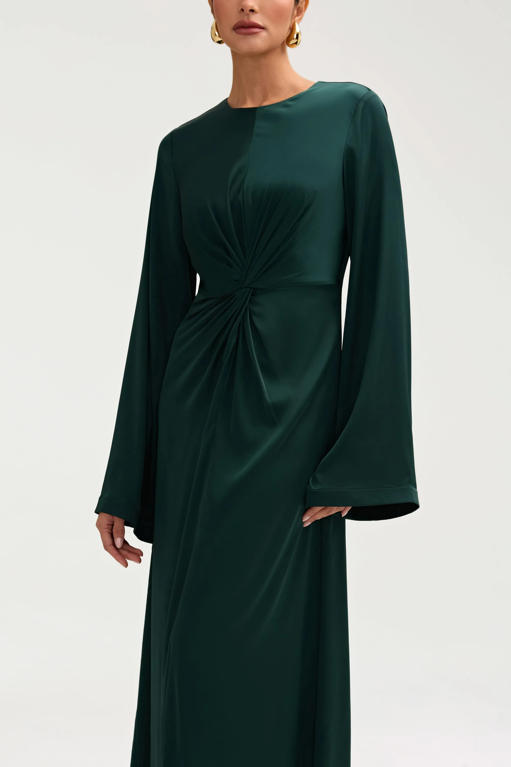 Duha Satin Twist Front Maxi Dress - Emerald