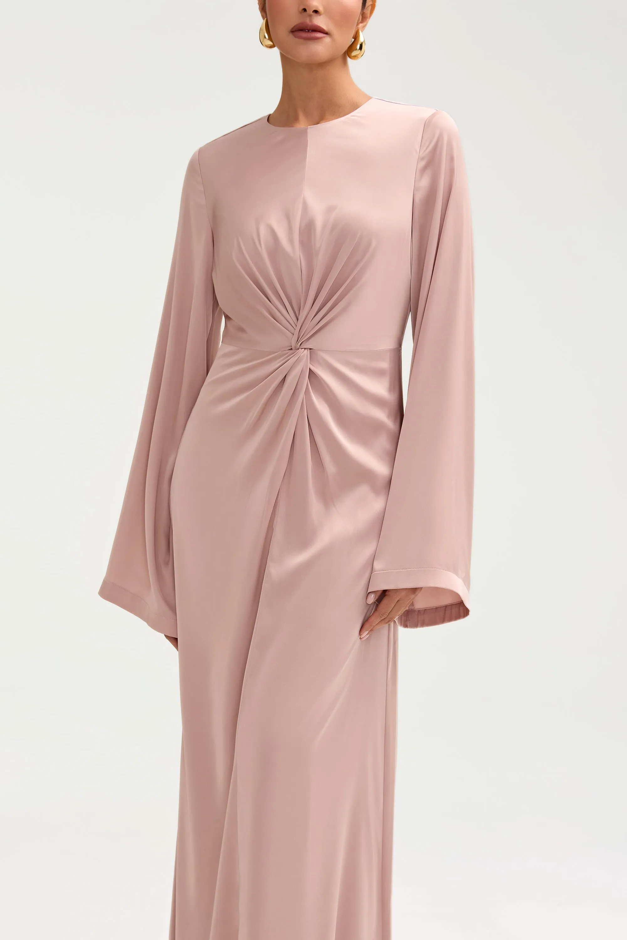 Duha Satin Twist Front Maxi Dress - Pink Jasmine