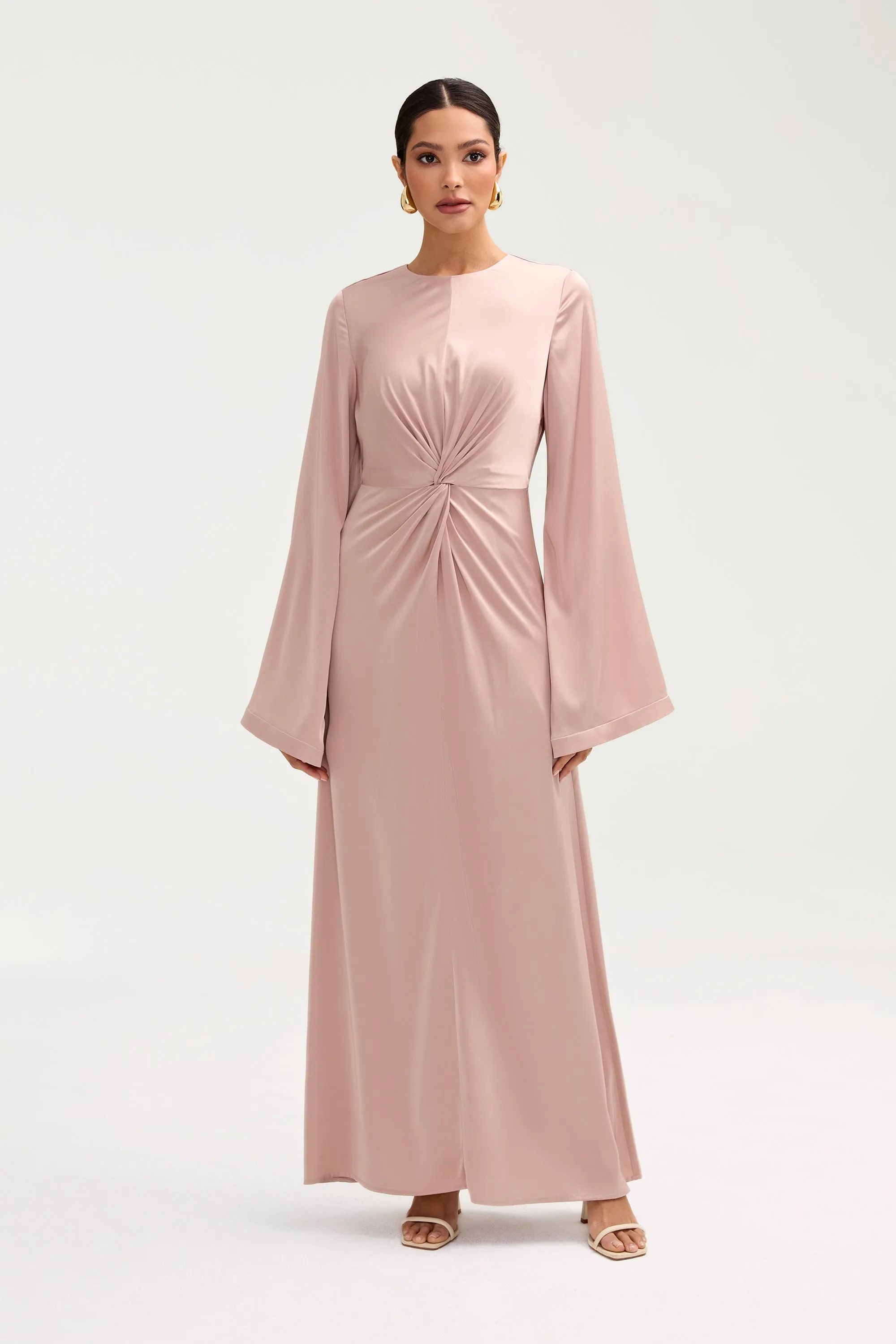 Duha Satin Twist Front Maxi Dress - Pink Jasmine