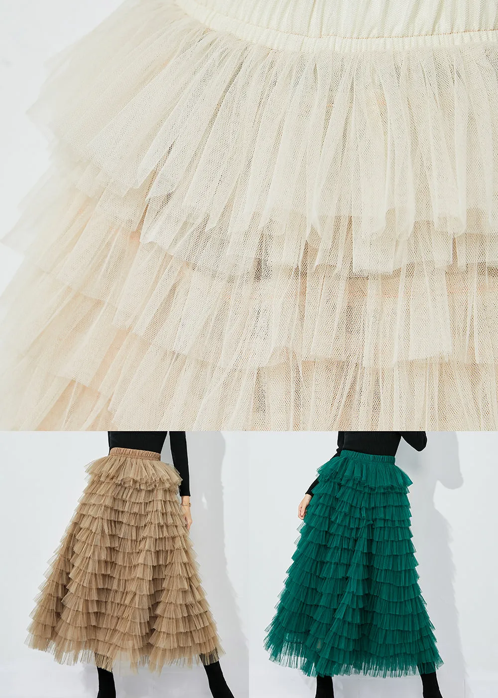 Elegant Blackish Green High Waist Layered Tulle Skirts Summer LY0858