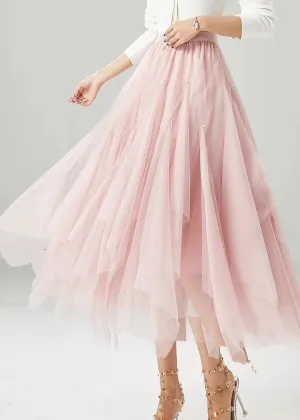 Elegant Pink Elastic Waist Exra Large Hem Tulle Skirts Fall ML0463