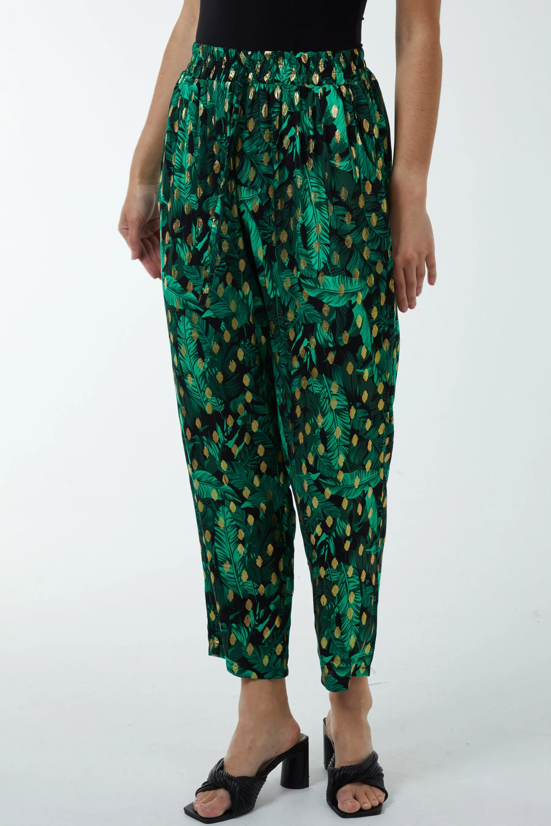 Foil Leaf Detail Capri Trousers