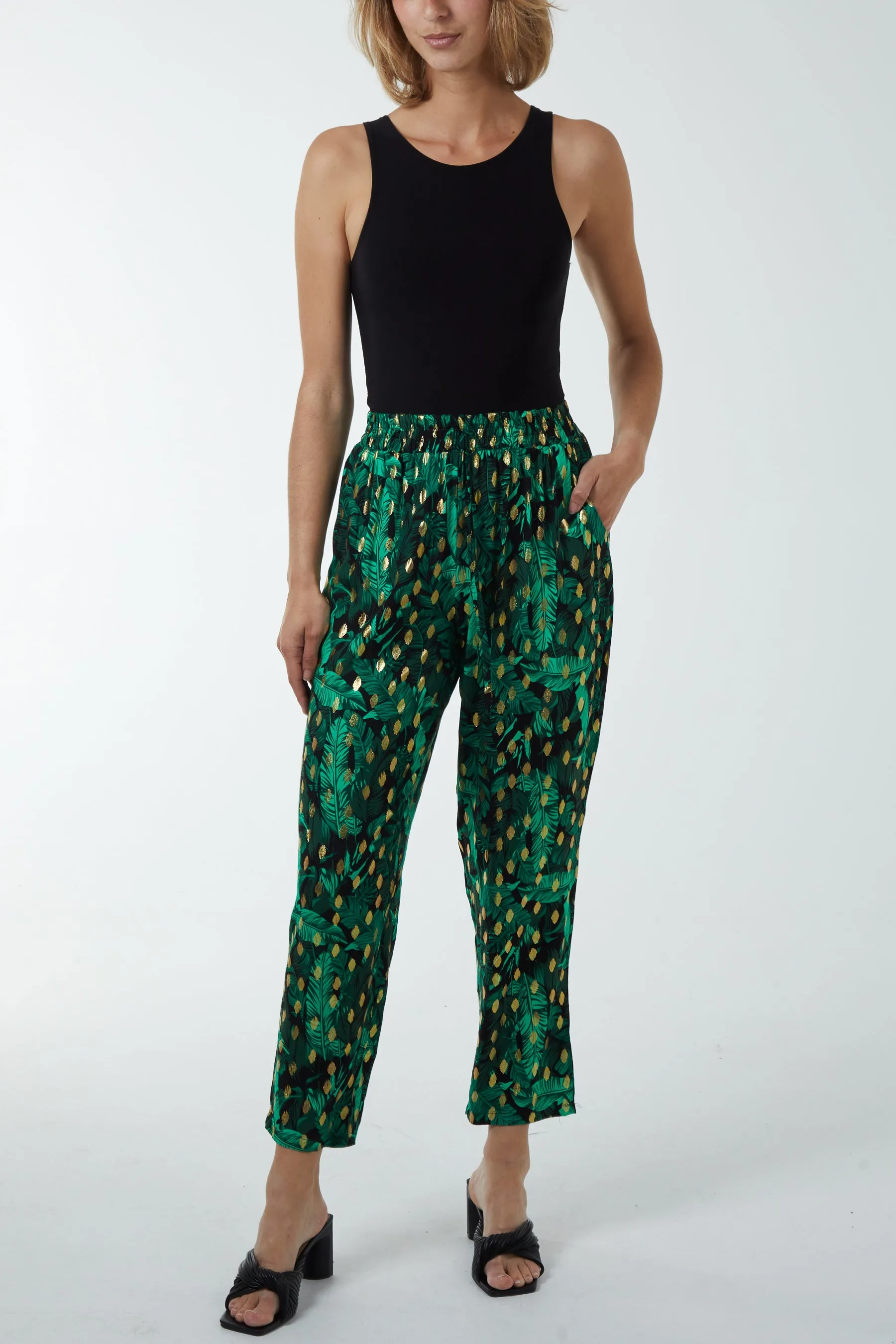 Foil Leaf Detail Capri Trousers