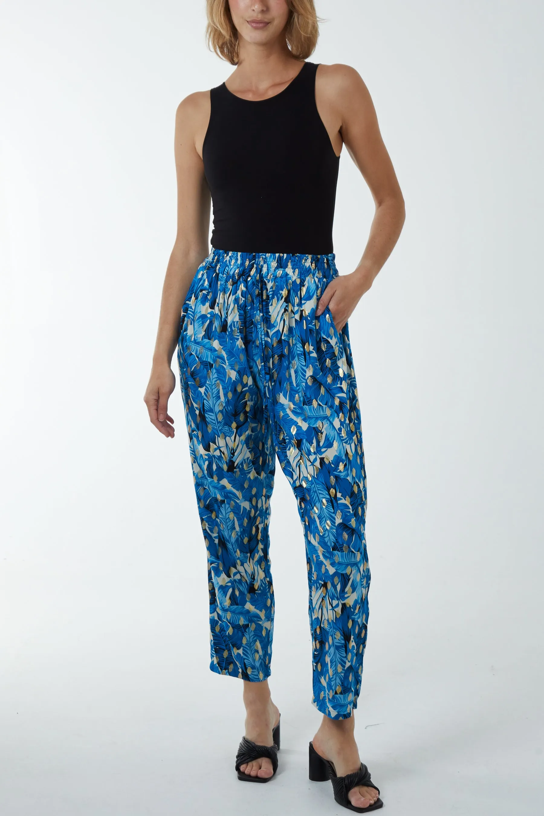 Foil Leaf Detail Capri Trousers