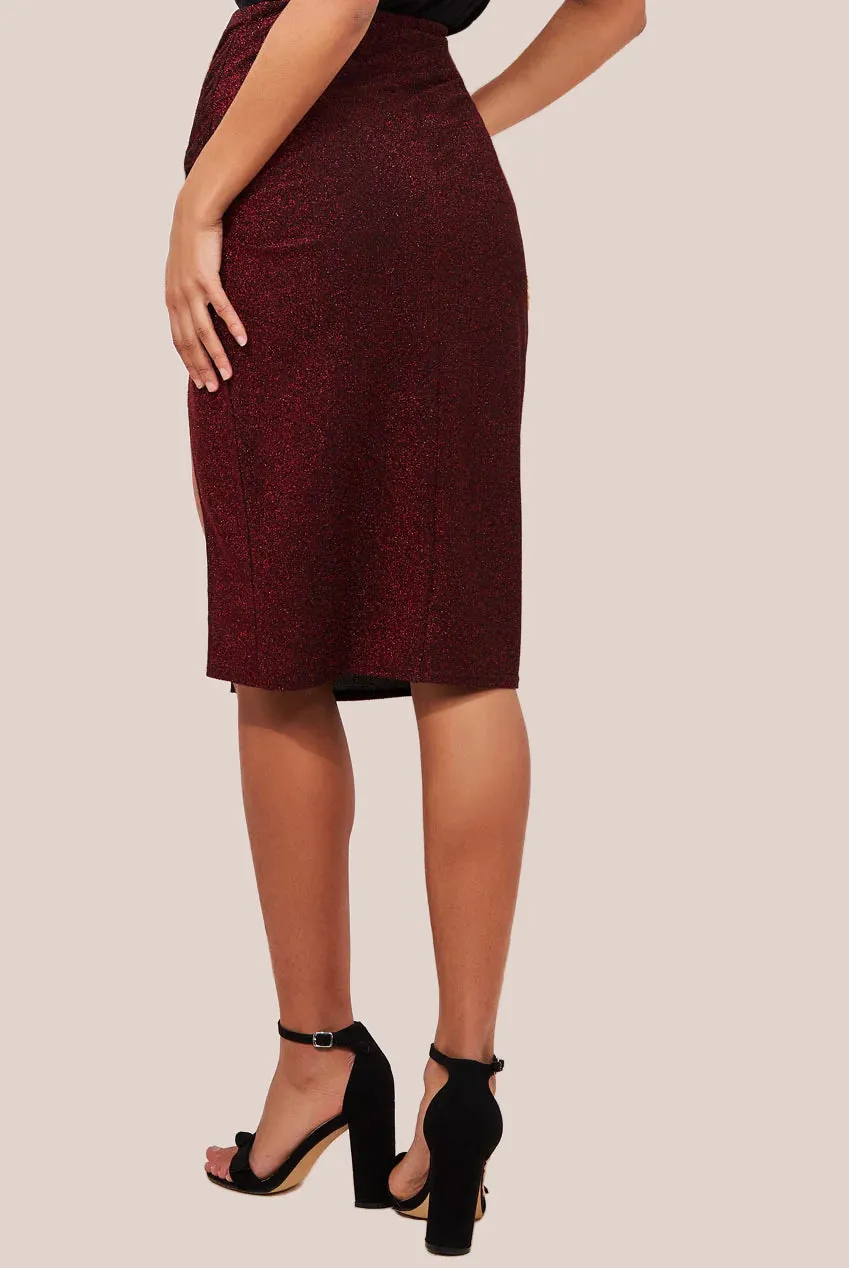 Goddiva Knot Front Thigh Split Midi Skirt - Red