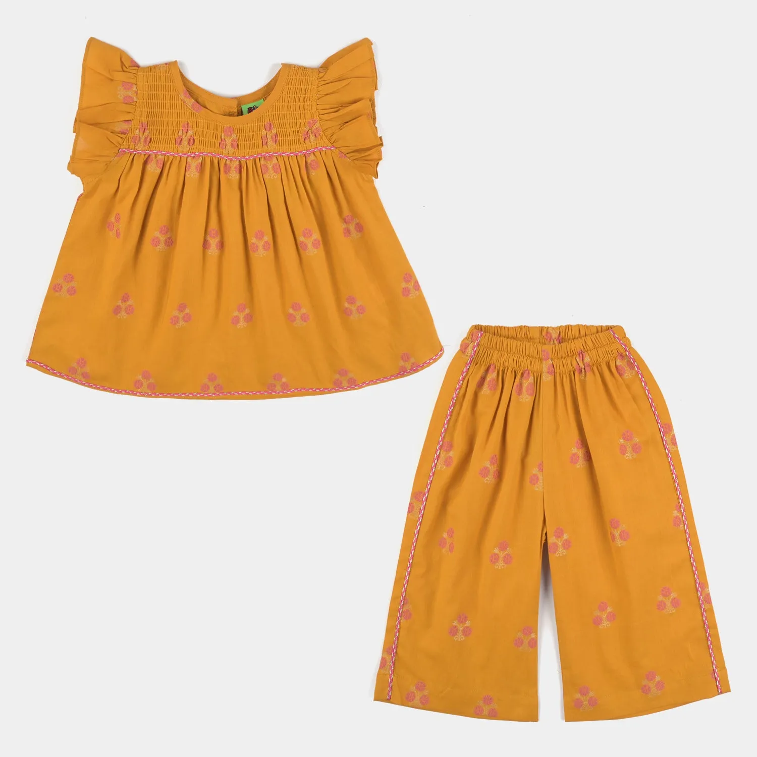 Infant Girls Jacquard 2 Pcs Little Bahaar-Mustard