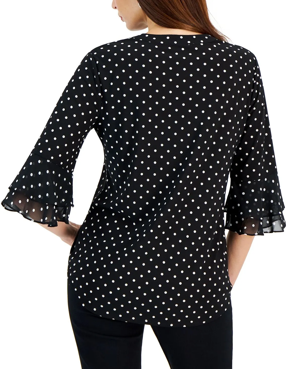 Kasper Women's Split Neck Top with Cap Sleeves Polka Dots, Multi