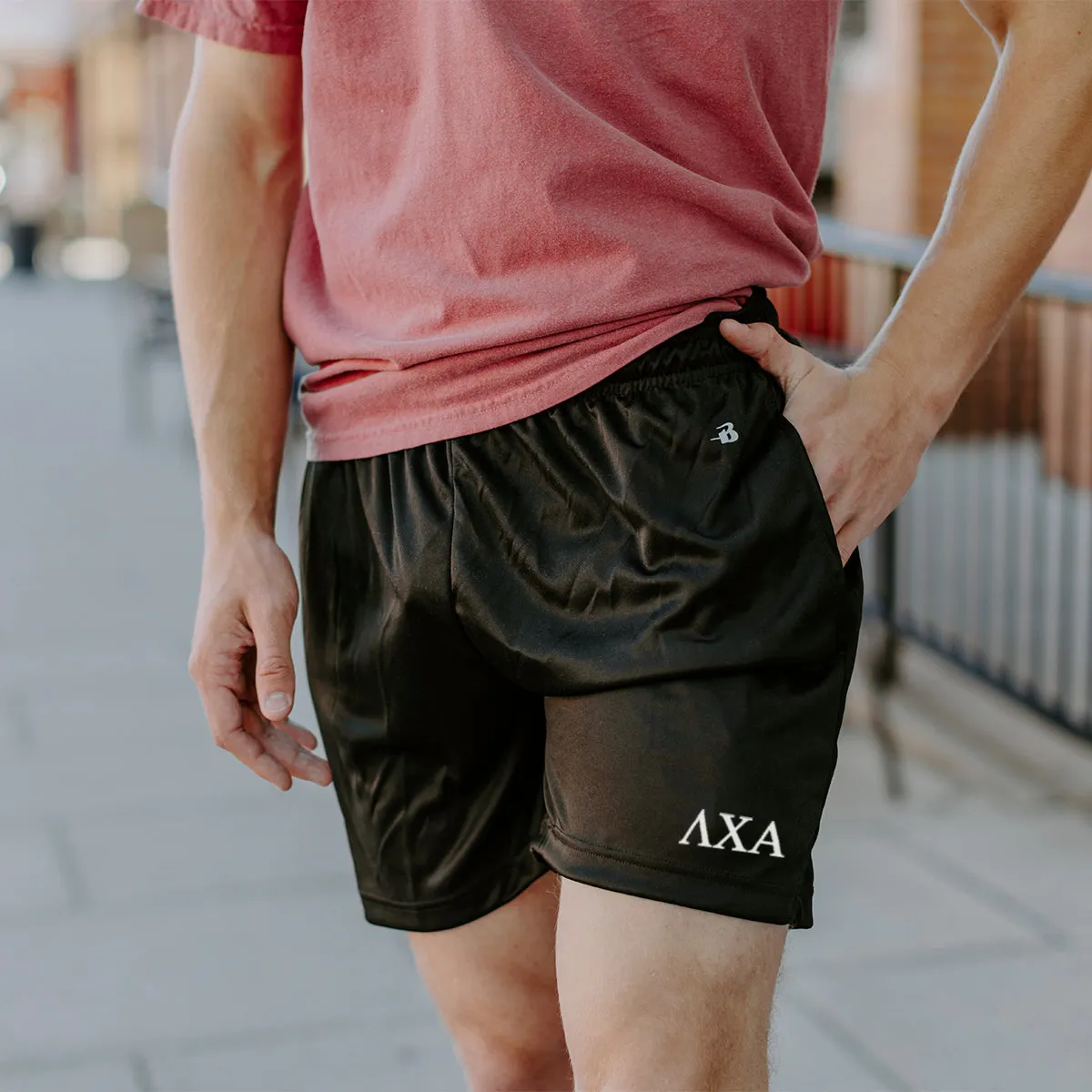 Lambda Chi 5" Black Shorts