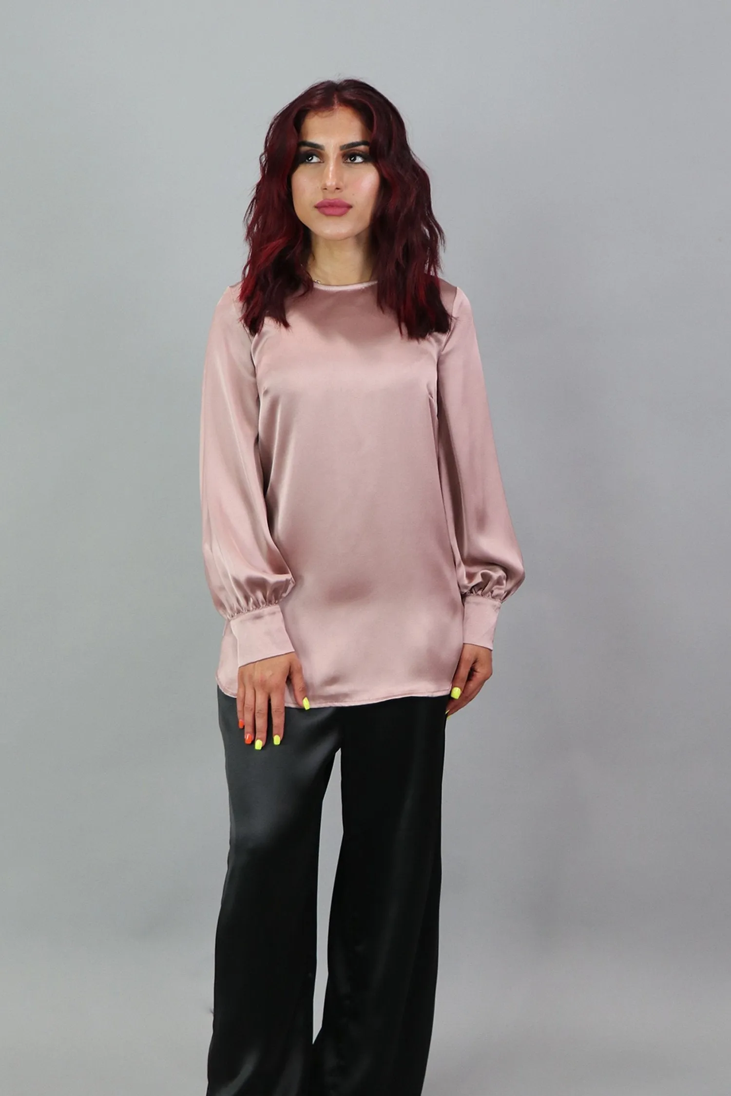 Lameera Satin Blouse - Dusty Rose