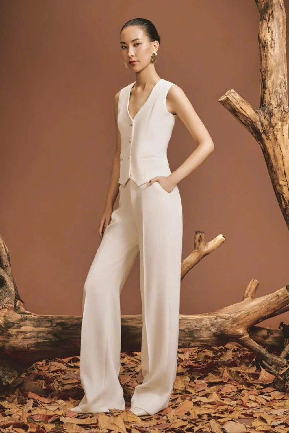 Lily Straight Ribbed Wool Blend Floor Length Pants