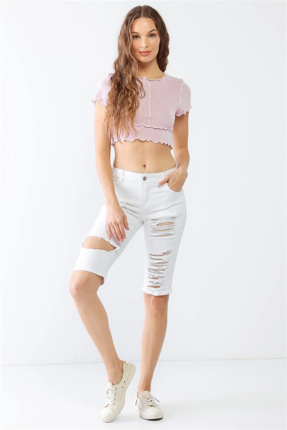 LITZ LA Distressed Bermuda Denim Shorts