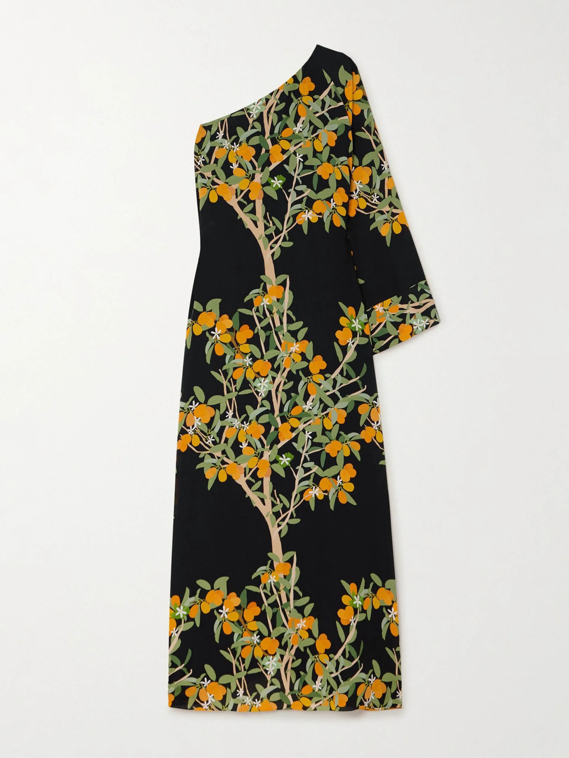 Lola one-sleeve printed silk-crepe maxi dress