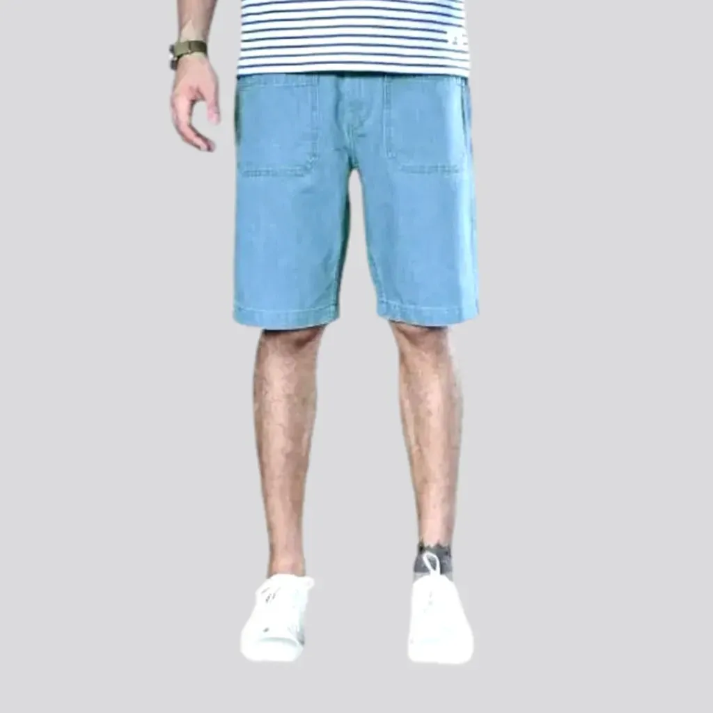 Loose fit light wash men's denim shorts