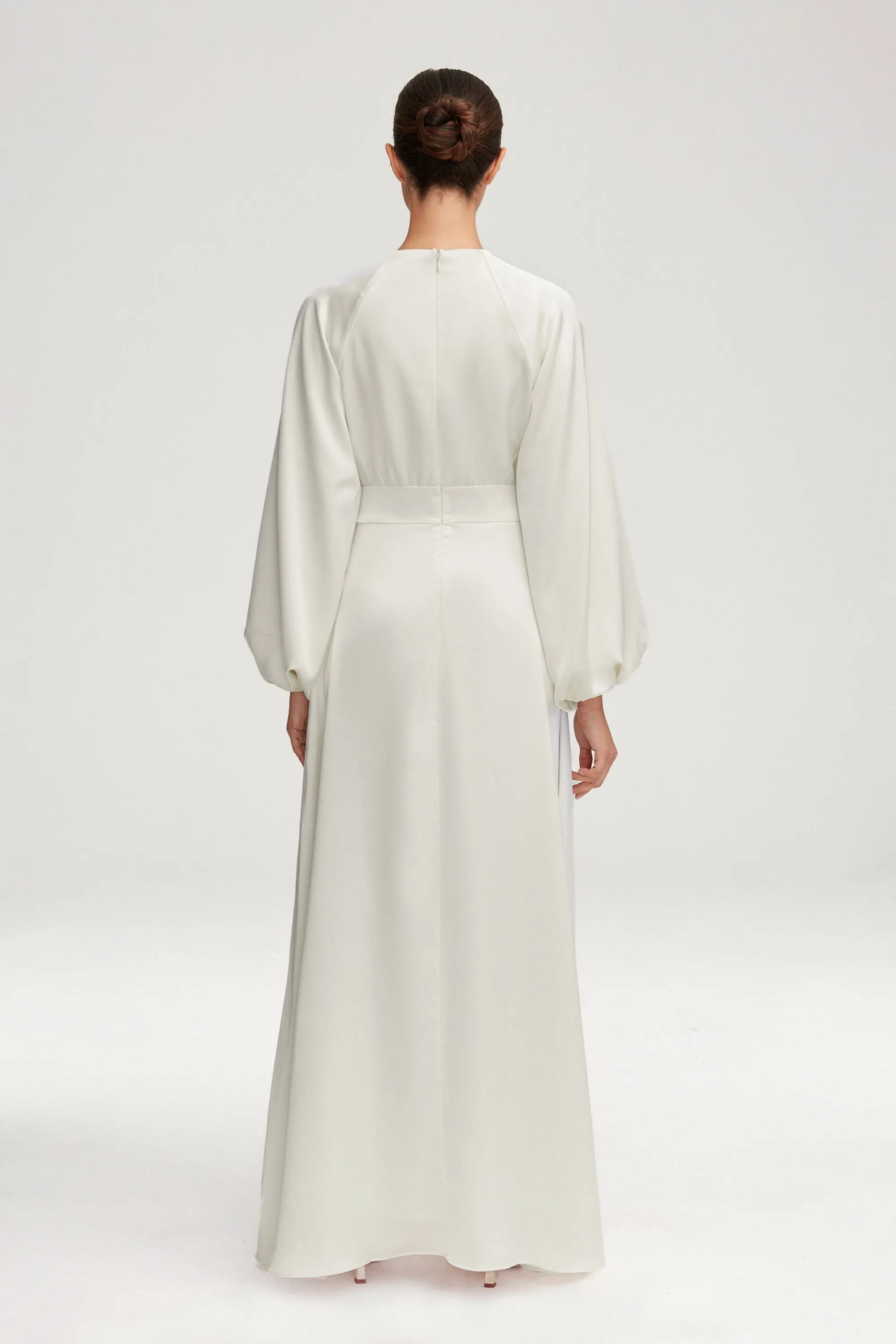 Luna Satin Balloon Sleeve Maxi Dress - Off White