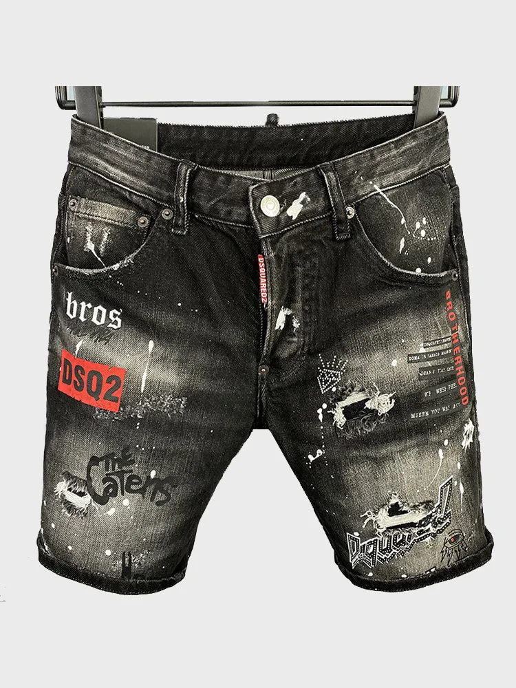 Men Distressed Stretch Denim Shorts