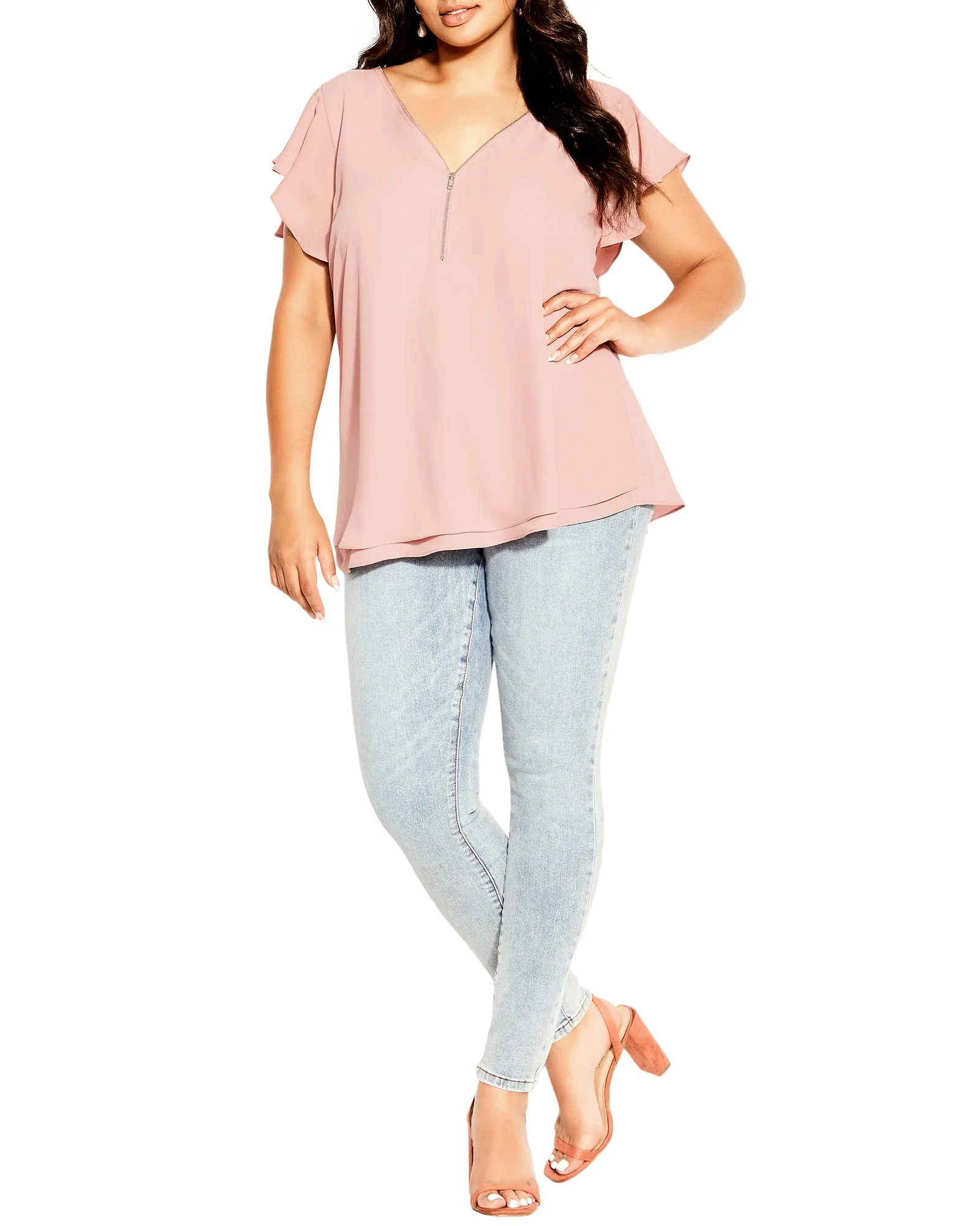 Mirabel Layered Front Zip Blouse | Pink