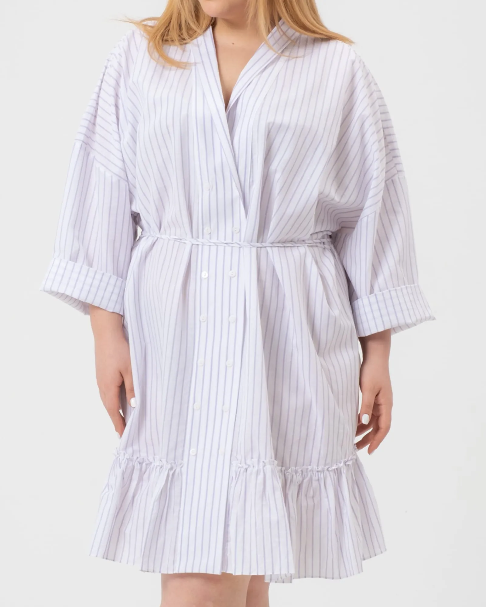 Nebbi Caftan Dress | White/Lavender Stripes