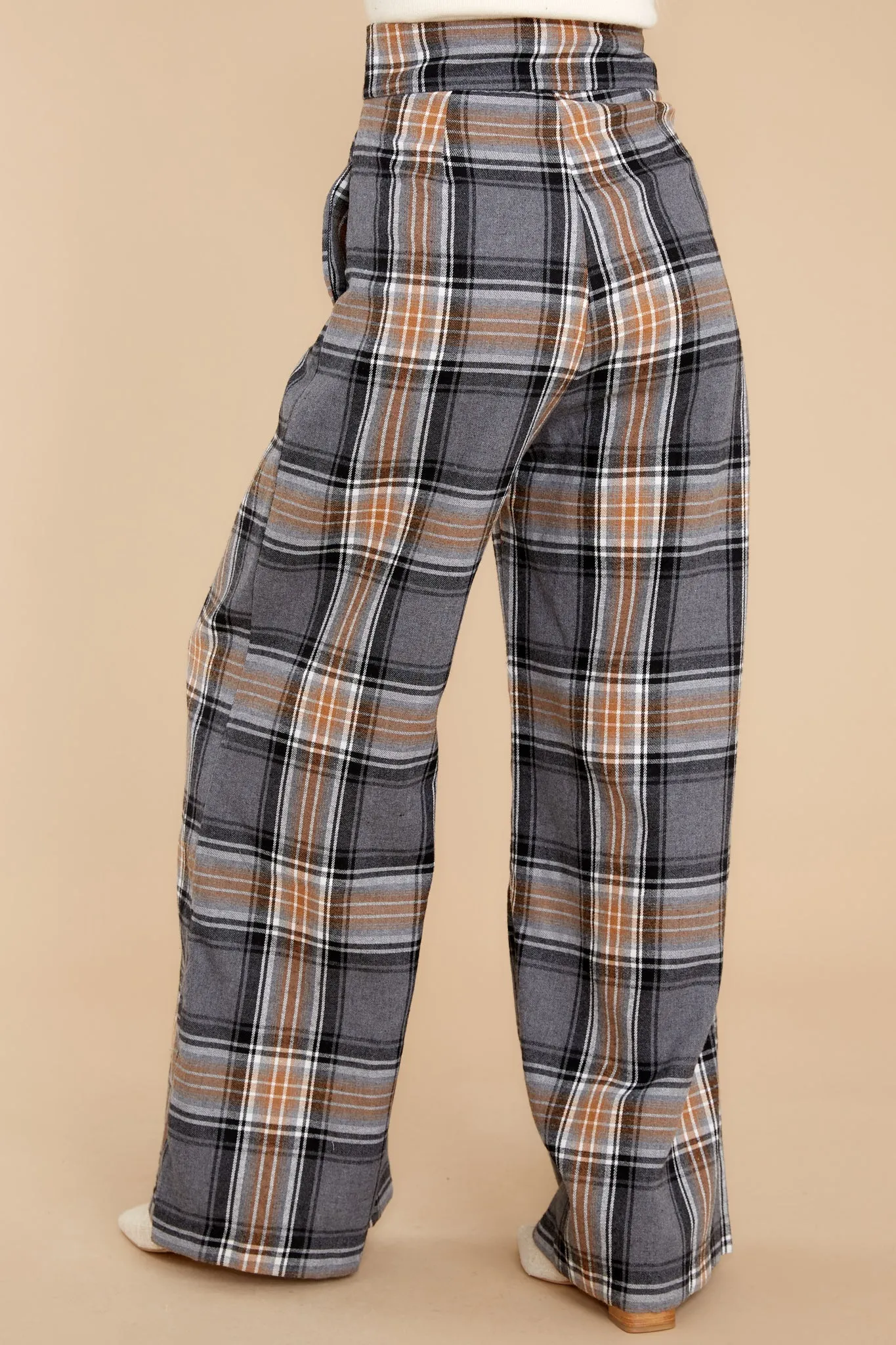 Official Glam Grey And Caramel Plaid Pants