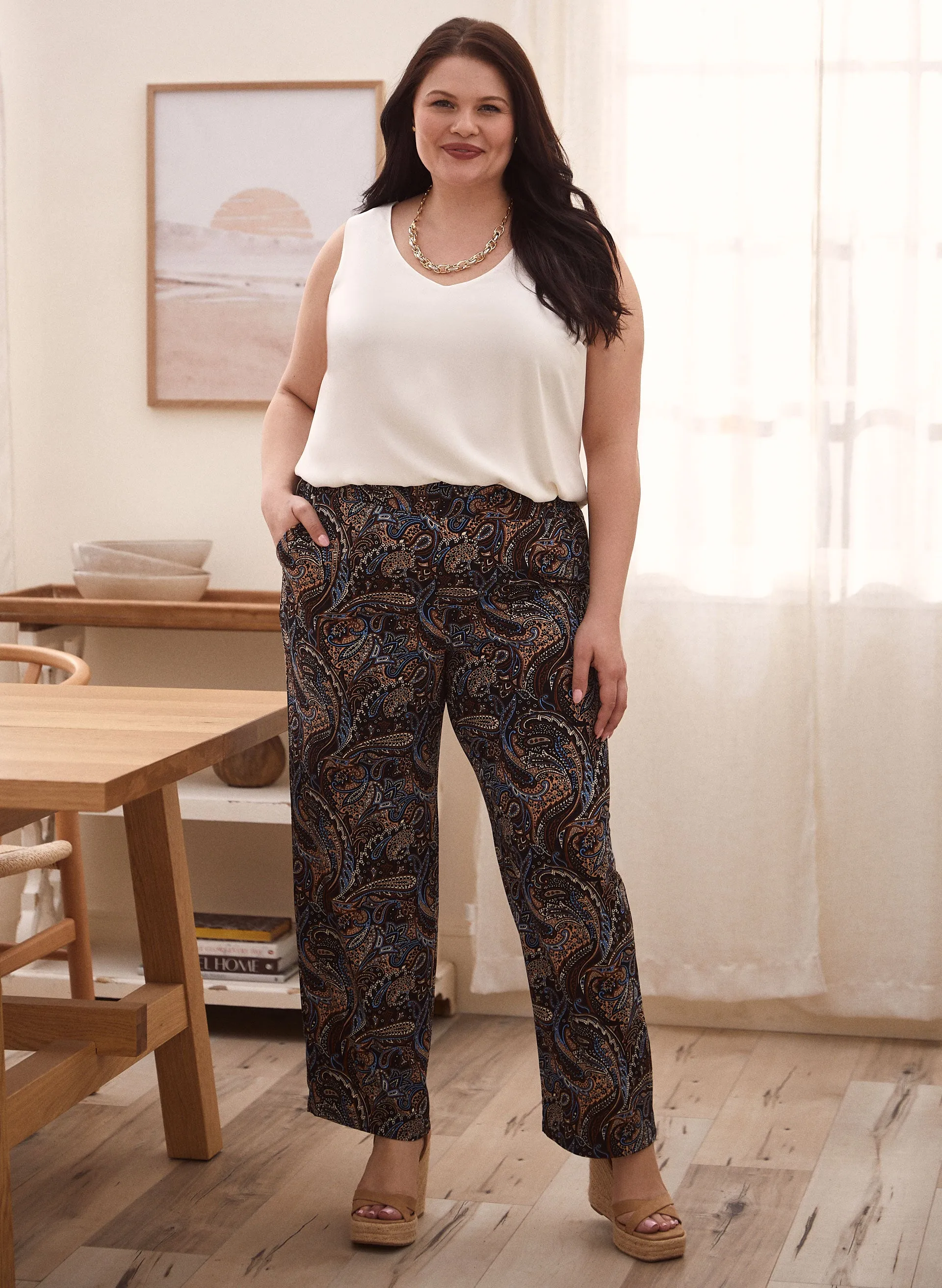 Paisley Print Wide Leg Pants