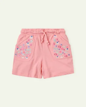 Pink Floral Embroidered Shorts