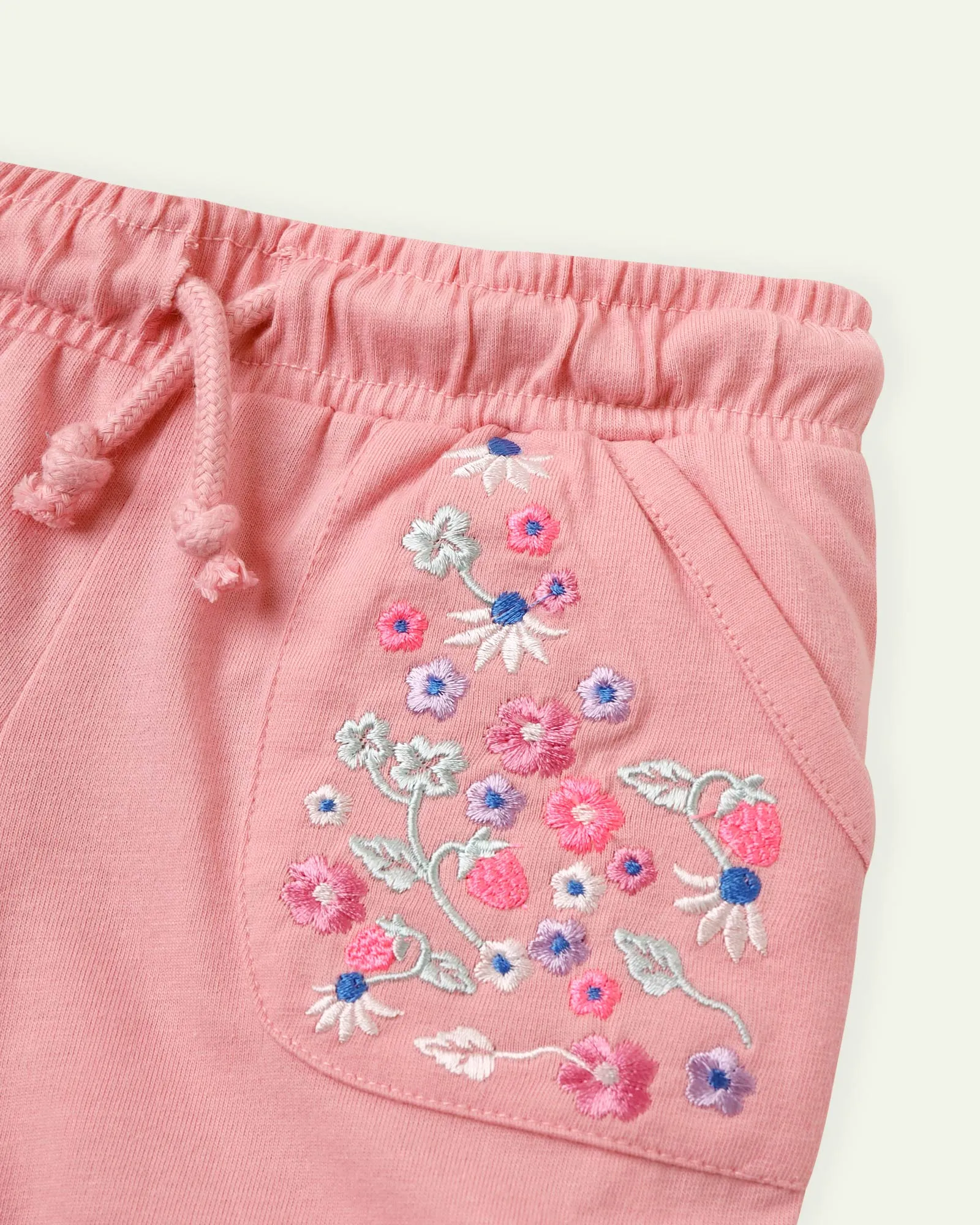 Pink Floral Embroidered Shorts