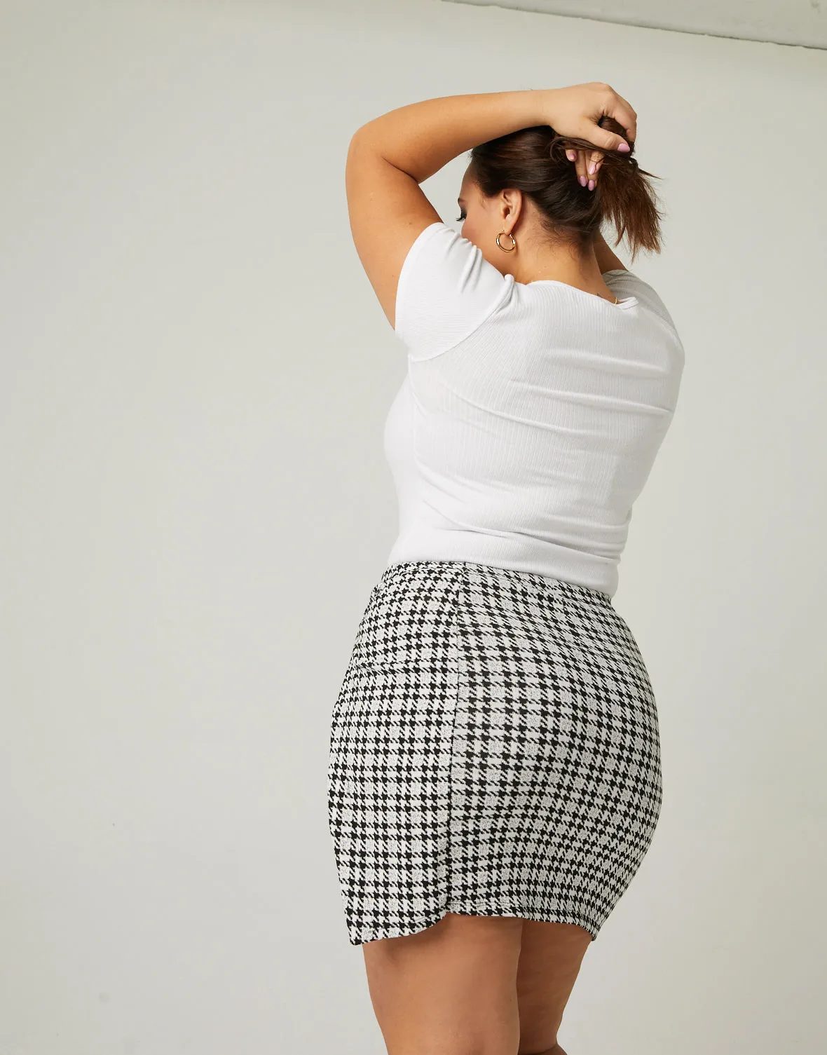 Plus Size Houndstooth Skirt With Slit