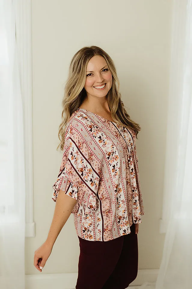 Printed V Neck Blouse