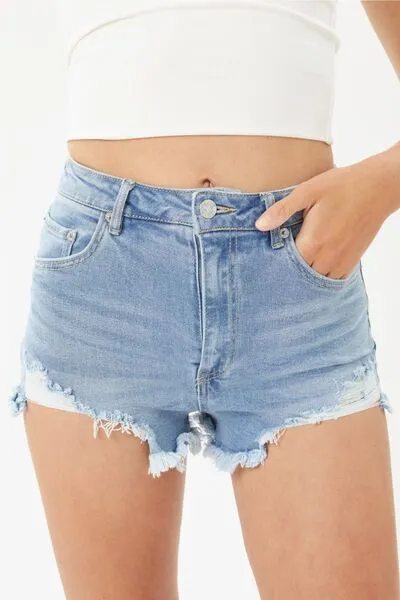 Raw Hem Cat's Whisker Denim Shorts