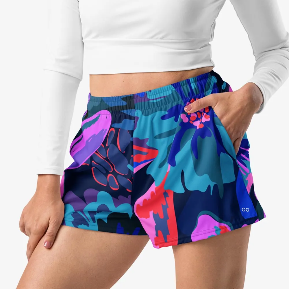 Recycled Breathy Shorts "Flower Splash" Blue/PInk