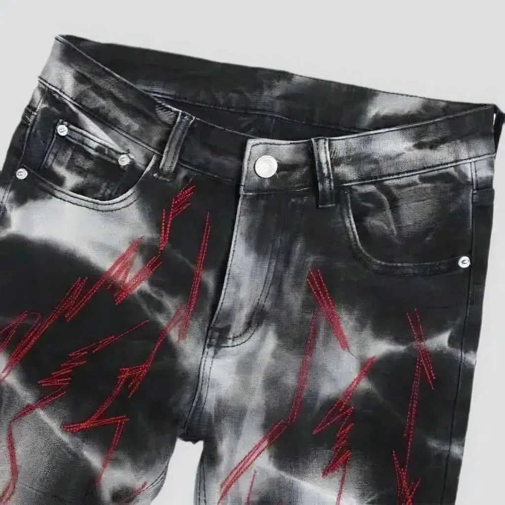 Red-print men's street jeans