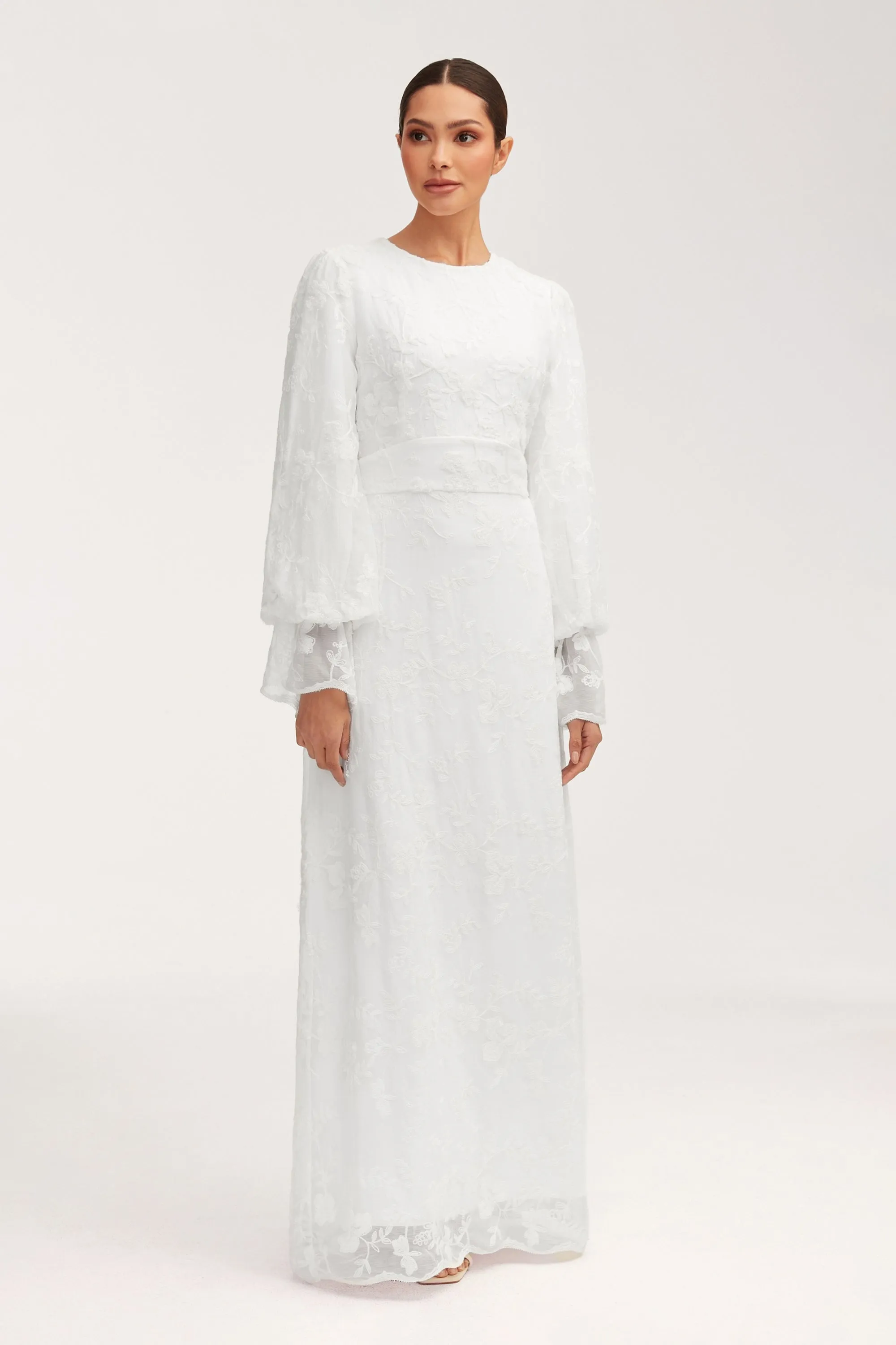 Romaissa White Lace Maxi Dress