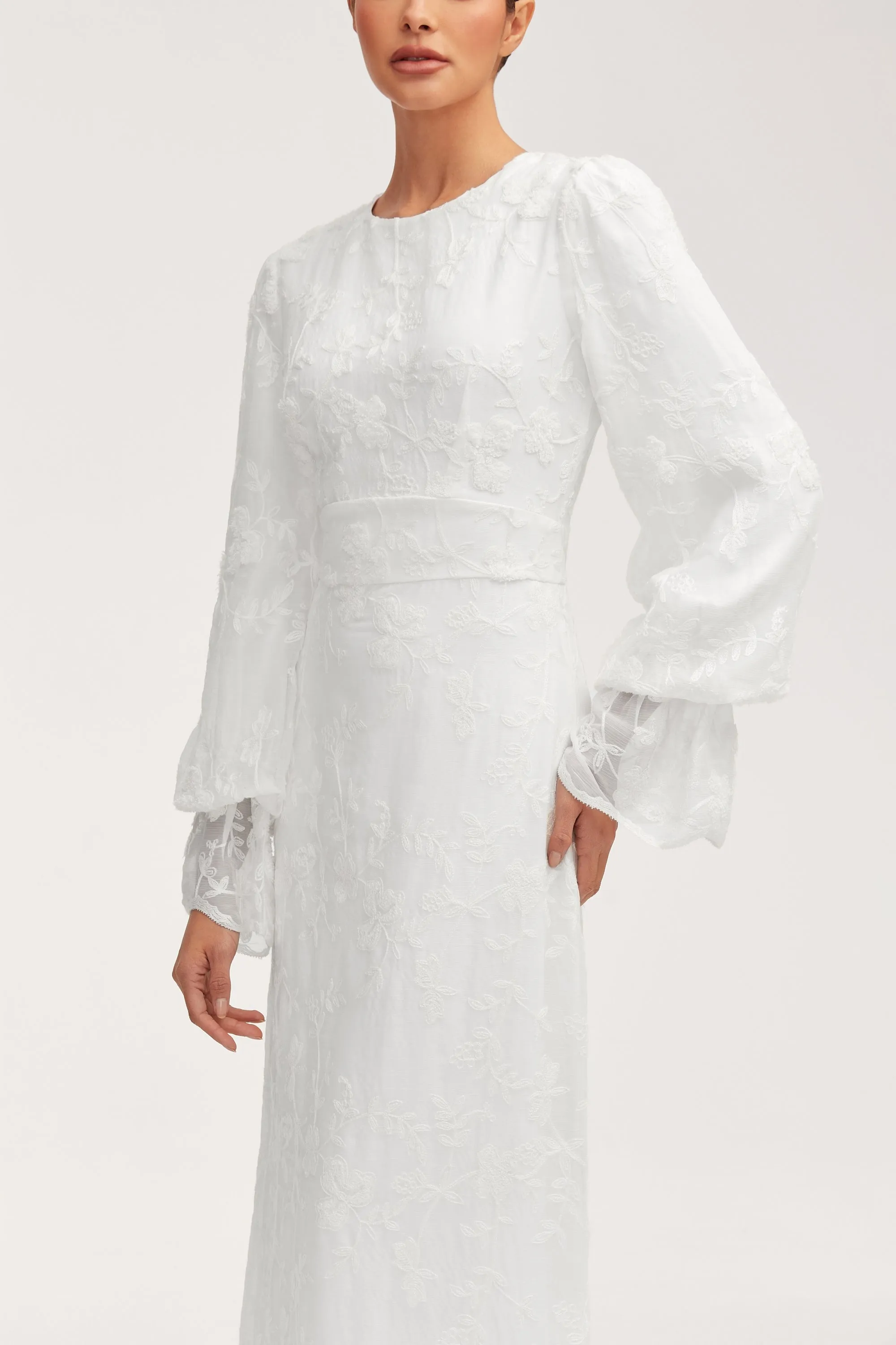 Romaissa White Lace Maxi Dress