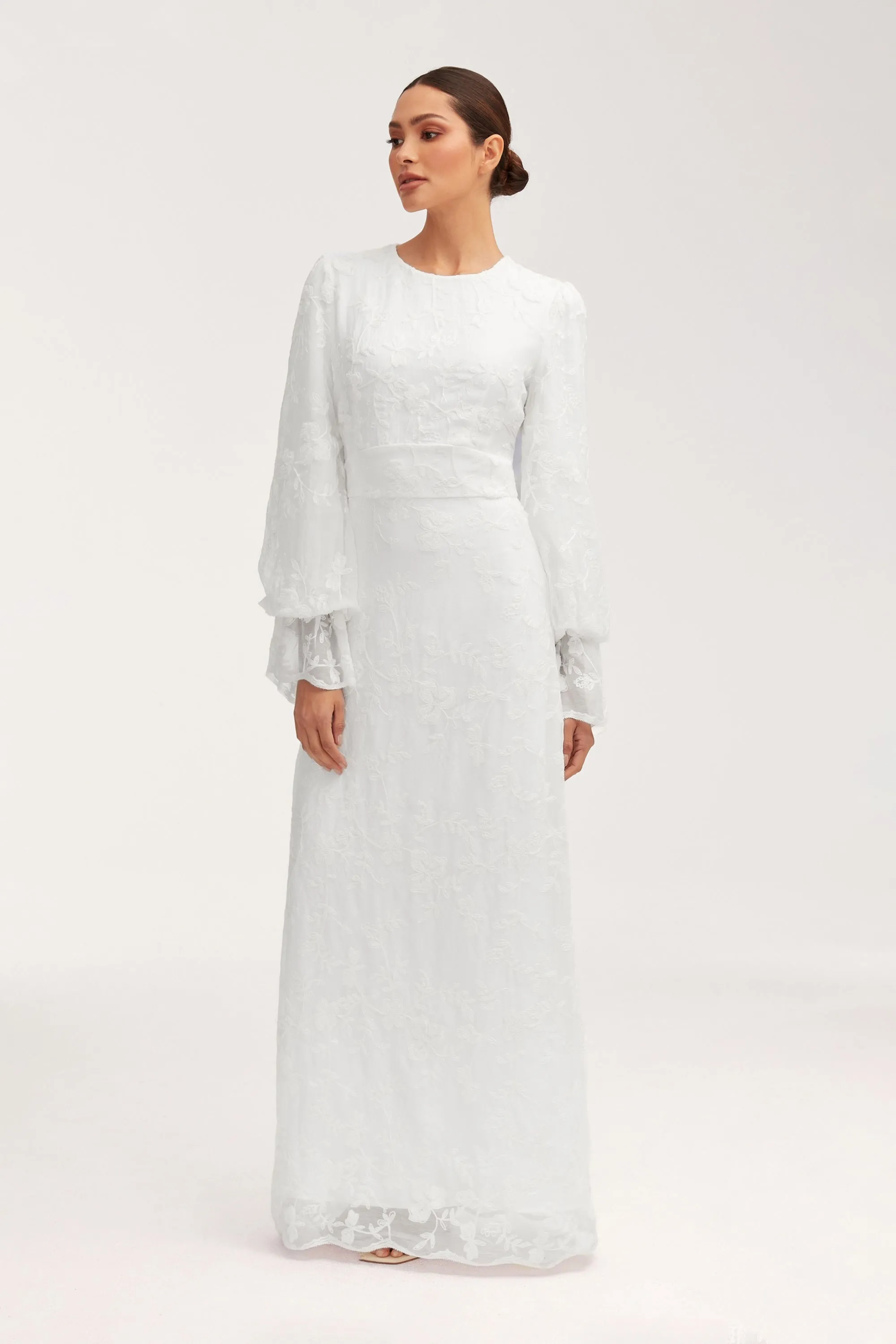 Romaissa White Lace Maxi Dress